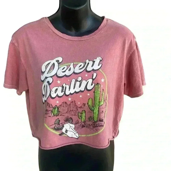Occasion women’s pink Dessert Darling graphic tee cropped pre-owned sz Large - Picture 1 of 7
